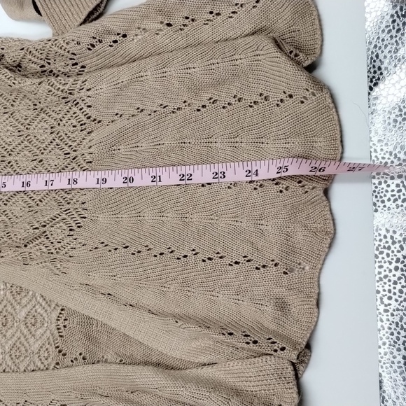 Grace Karin Taupe Open layer sweater with waist tie crochet long sleeve size XL - Picture 11 of 11